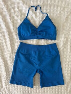 Blue Active Set - Crop Sports Bra + Bike Shorts